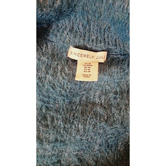 SINCERELY JULES NWT Women’s Medium Teal Fuzzy Full Zip Mock Neck Jacket - Picture 7 of 8